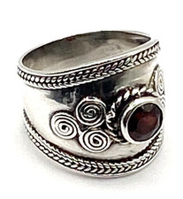 Sterling Silver / 925 Garnet Wide Band Ring Size 8