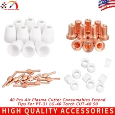 40 Pcs Air Plasma Cutter Consumables Extend Tips For PT-31 LG-40 Torch CUT-40 50