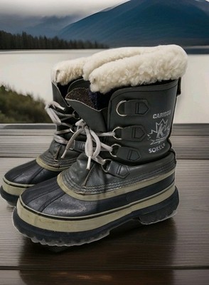 Sorel Winter Snow Boots Women's 6 Caribou Leather Waterproof Gray Wool Liner