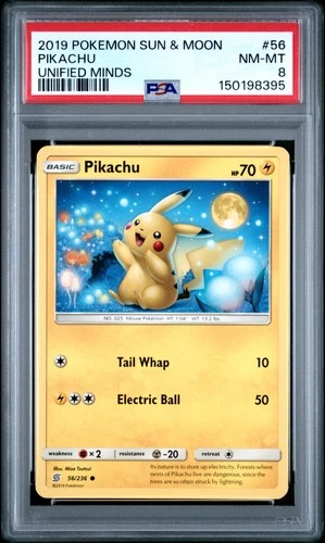 2019 POKEMON SUN & MOON UNIFIED MINDS #56 PIKACHU PSA 8