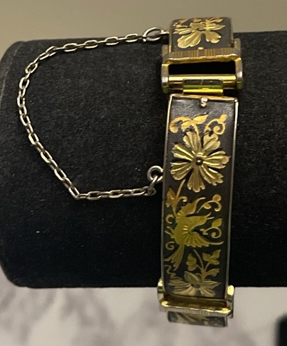 Damascene Link 4 Panel Black & Gold Bird 8" Bracelet GAR2-68 - Picture 9 of 18