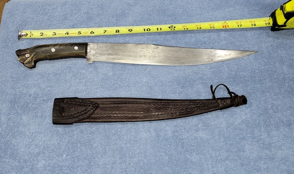 复古二战菲律宾 Palang Bolo 刀/剑带皮革鞘 — 第 3/4 张图片