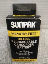 N.O.S.  (1) Sunpak RECHARGEABLE CAMCORDER Battery Memory-free RB-80UL