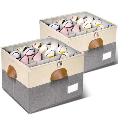 2 Pack Shoe Organizer for Closet, Adjustable Shoe Box Storage Containers, Lar...