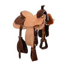Tan Roughout Leather Hand Tooled Western Barrel Horse Saddle Hard Seat 10"- 18"