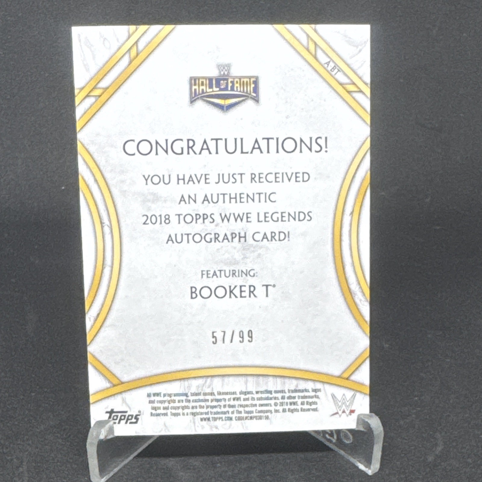Topps 2018 Legends of the WWE Booker T Bronze Autograph #A-BT /99 view 2