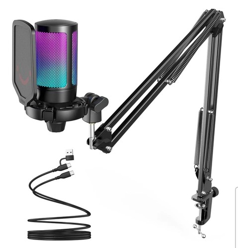FIFINE Gaming PC USB Microphone, Podcast Condenser Mic with Boom Arm A6T NEW - 第 1/8 張圖片
