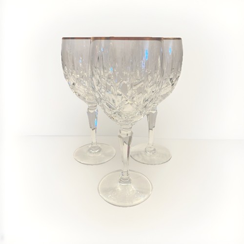 Vintage Gorham Lady Anne Gold Rim Crystal Water Goblets 7.5” Tall - Set Of 3