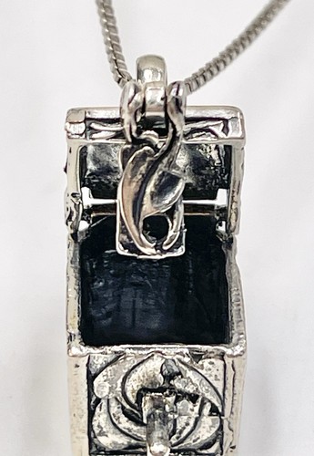 Vintage Necklace Prayer Box Sterling Silver Marked Sterling Floral Box Chain 28” - Picture 11 of 16