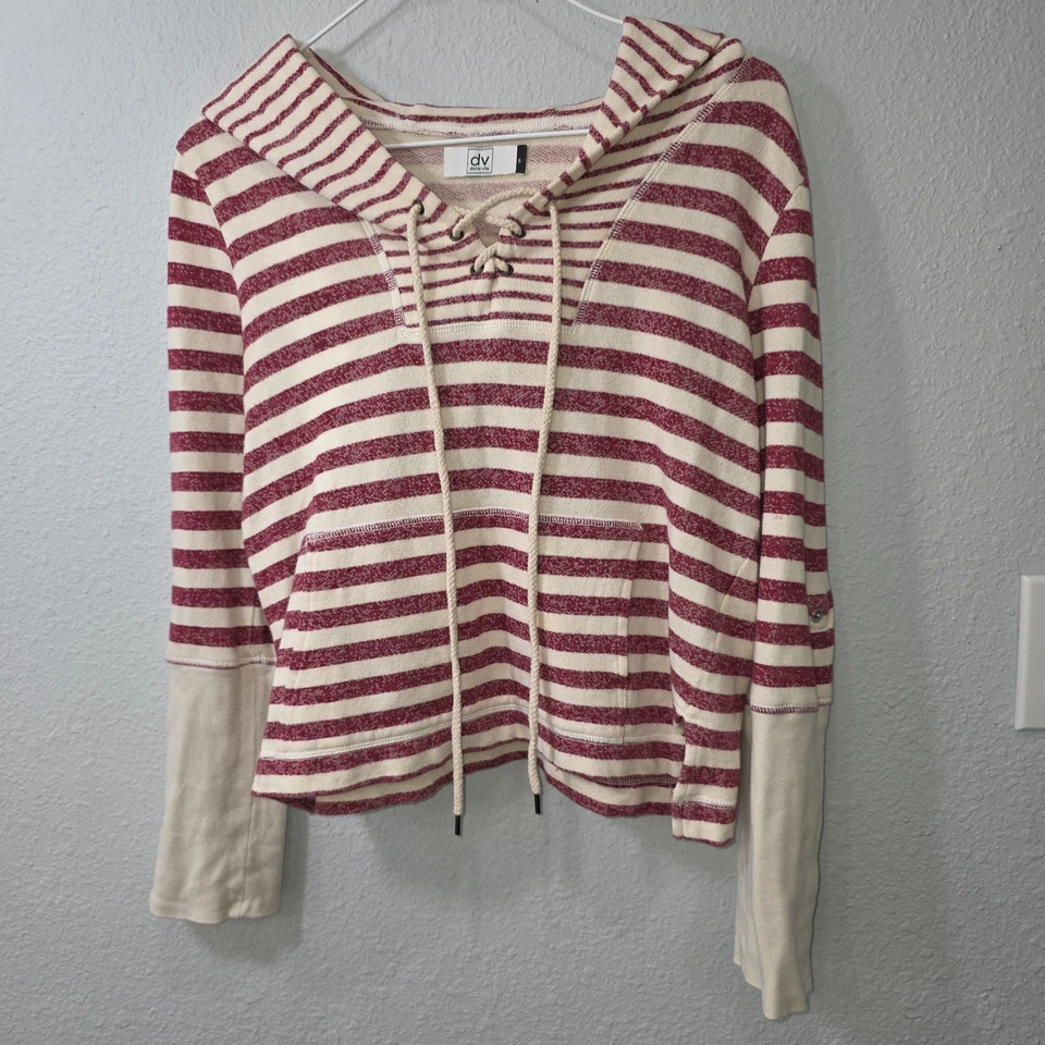 Sudadera con capucha DOLCE VITA talla pequeña a rayas roja y blanca 100 % algodón Foto 4 de 4