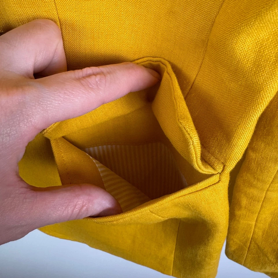 Blazer J Crew Regent tamanho 0P 100% linho amarelo mostarda carreira escritório dinheiro antigo - Imagem 2 de 4