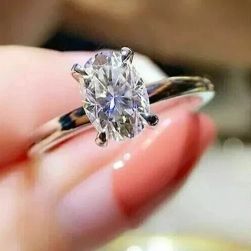 4.00Ct Oval Cut Natural Lab Grown Diamond Solid 14K White Gold Wedding Ring - Image 2 of 4