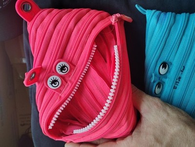 BUNDLE Of 2 ZIPIT GRILLZ Monster 3-Ring Pouch/Pencil Case - Dazzle Pink/Blue 