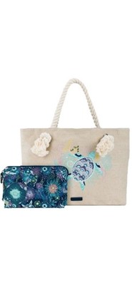 Sakroots Seascape Bayside Reversible Tote W/Wristlet Turtles , Ocean Print, New