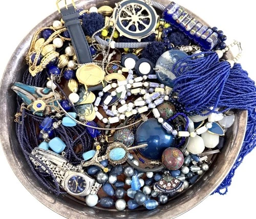 Hand Curated Vintage NAVY BLUES Costume Jewelry 3 LBS! Lot 100% Wearable Resell