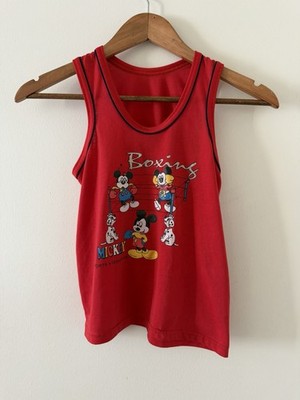 VTG Kids Mickey Mouse Boxing 101 Dalmatians Graphic Tank Top Red Disney 80s M