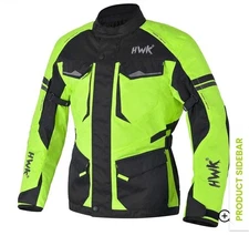 HWK High Visability Touring Motorcycle Jacket Insulated Elbow Shoulder Pad Sz L 