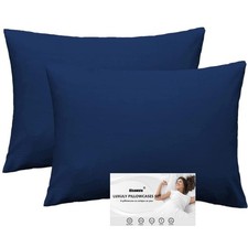 Navy Blue Standard Pillow Shams 2 Pack- 500 Thread Count Cotton 20x30 Sham Co...