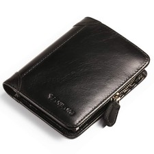Mens Wallet Zipper Genuine Leather RFID Card Holders Cowhide Zip Coin Pocket ...