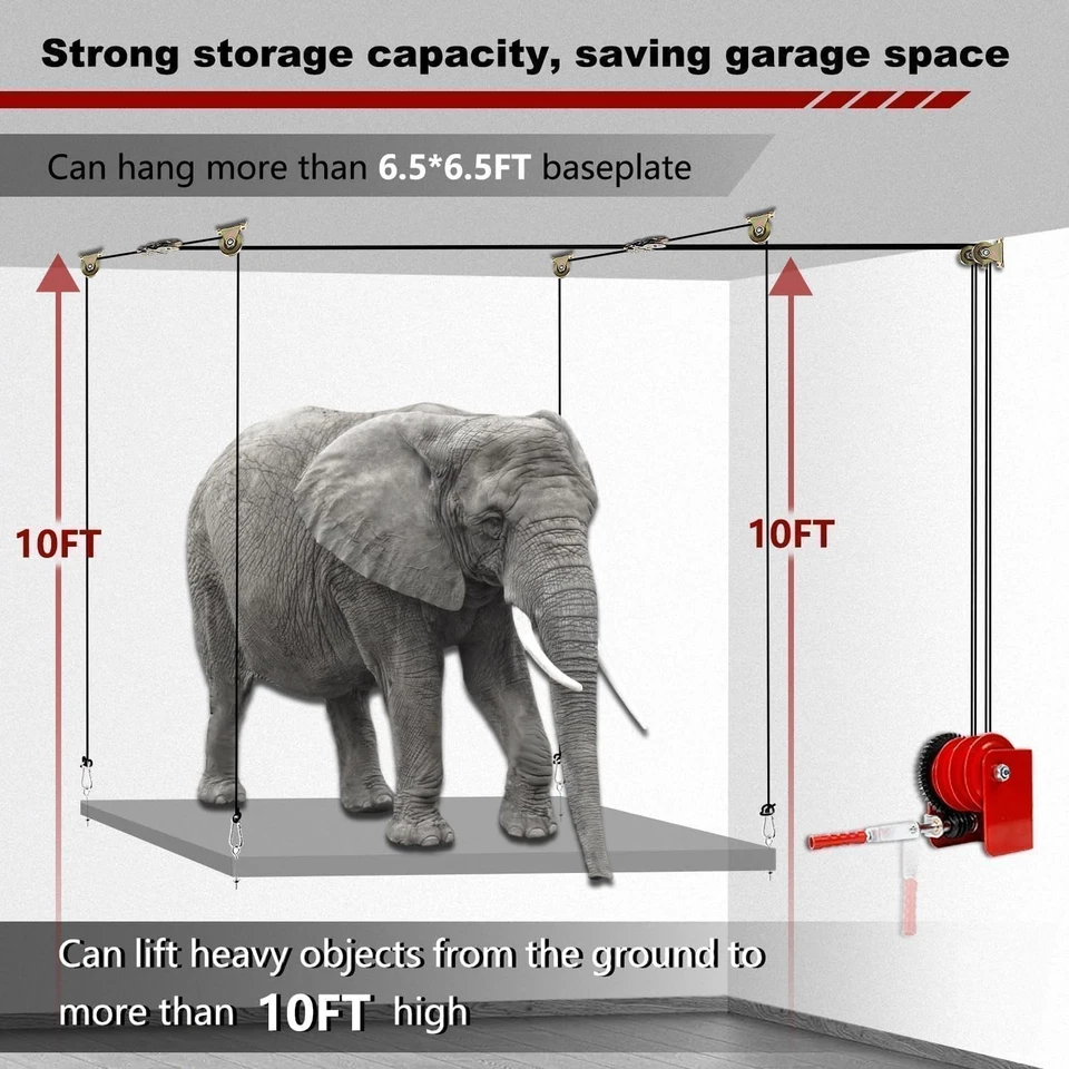 Polipasto elevador de almacenamiento de garaje superior, montado en techo de alta resistencia Foto 2 de 4