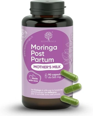 REDMORINGA Integratore post parto per allattamento e Umore 100% Naturale per Neomamma 90cp