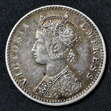 1890-C India, Victoria, AR Quarter Rupee, Calcutta Mint, KM.490