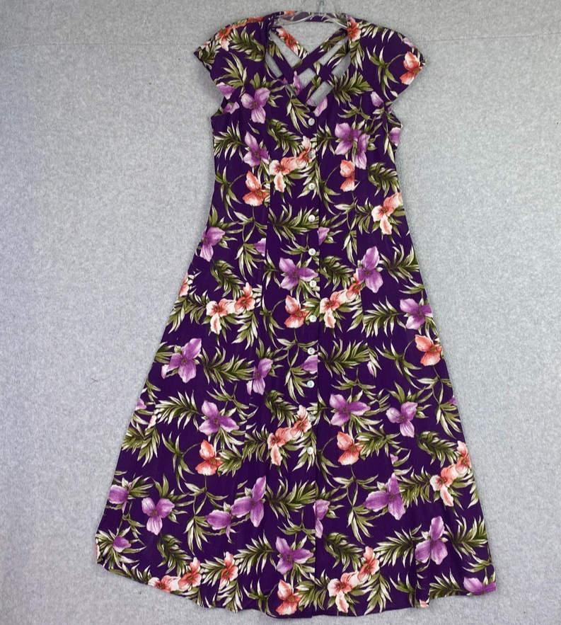 fashion bug dresses Fashion Bug Dress Womens 10 Purple Floral Button Front Lattice Back Rayon