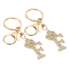Initial Letter Keychain, 2 Pcs Letter F Crown Design Charm, Gold Tone