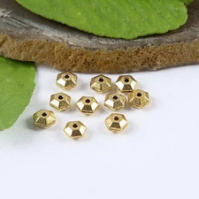 100pcs dark gold-tone crafted hexahedron beads h1335
