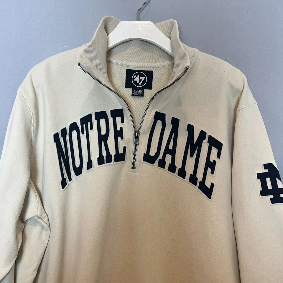Sudadera Notre Dame Para Hombre Extra Grande 2XL Crema 1/4 Cremallera Pullover 47 Marca Foto 3 de 4
