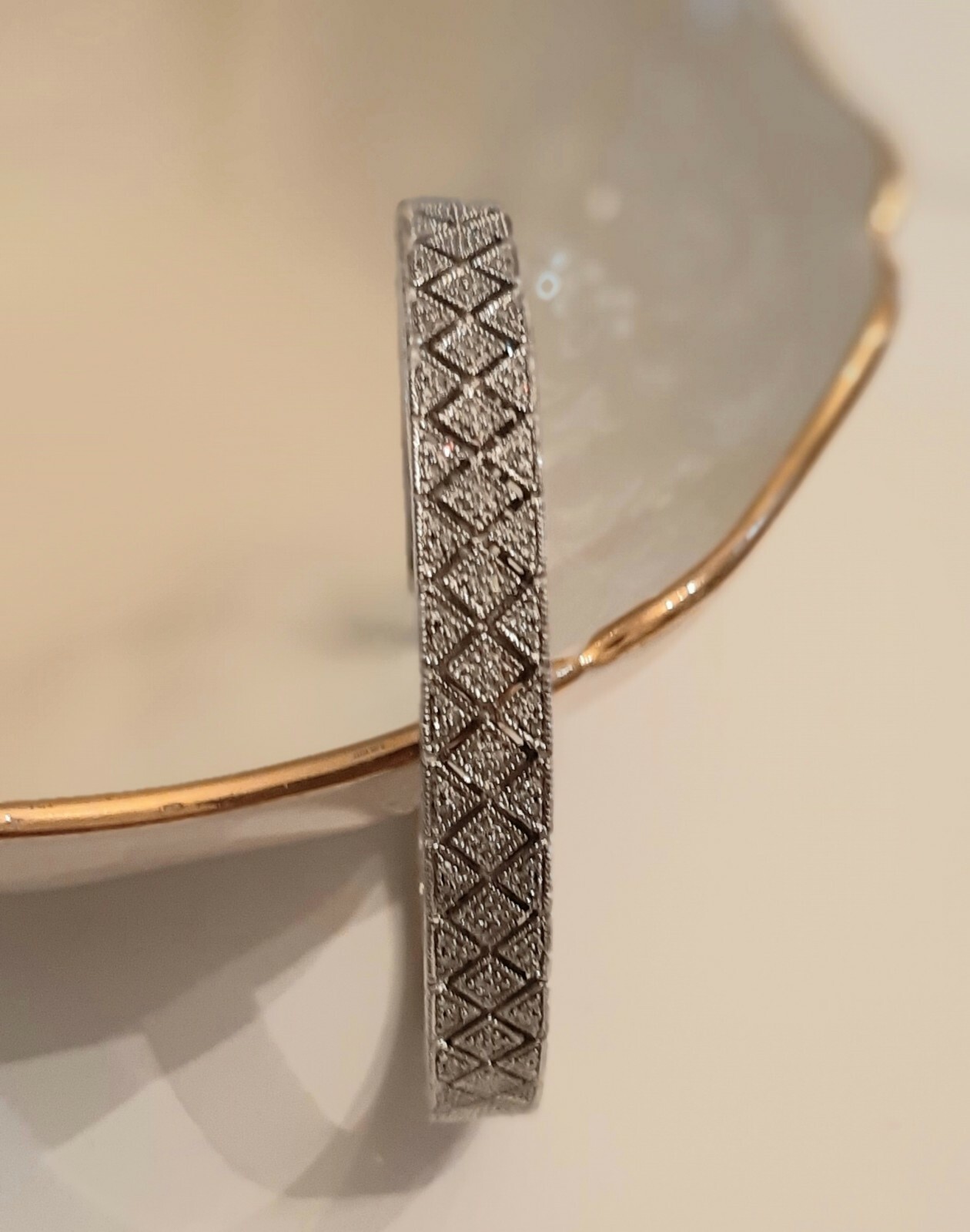 Sterling Silver Hinged Diamond Cuff Bracelet Sign… - image 10