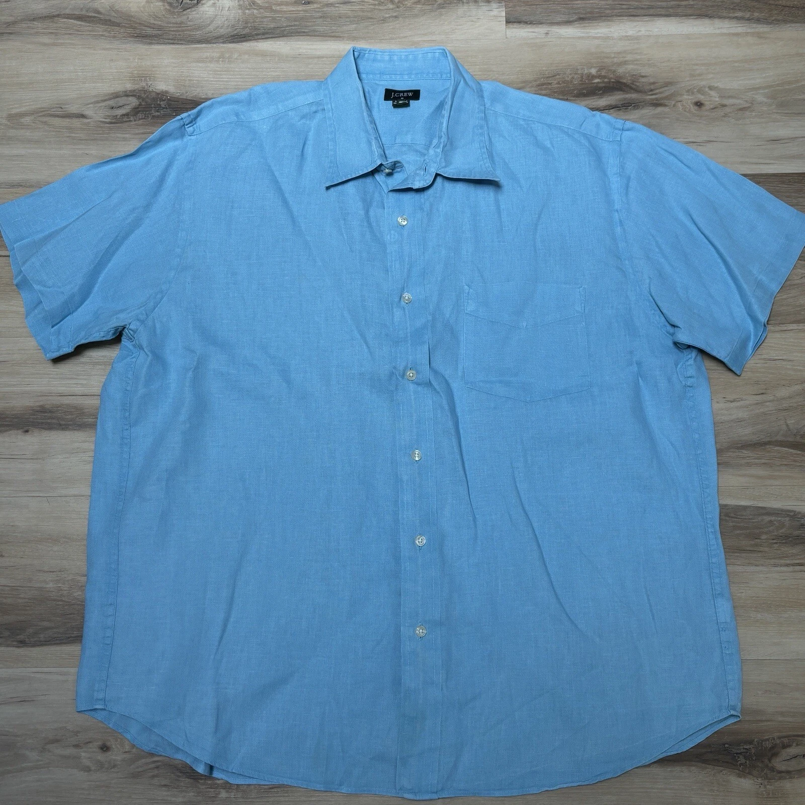 J Crew Shirt Mens Large 100% Linen Blue Button Up Y2K Boxy Relaxed Fit Summer