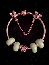 Princess Heart Mickey/Minnie Rose Gold Bangle Bracelet W/ Green Charms 6cm-0248
