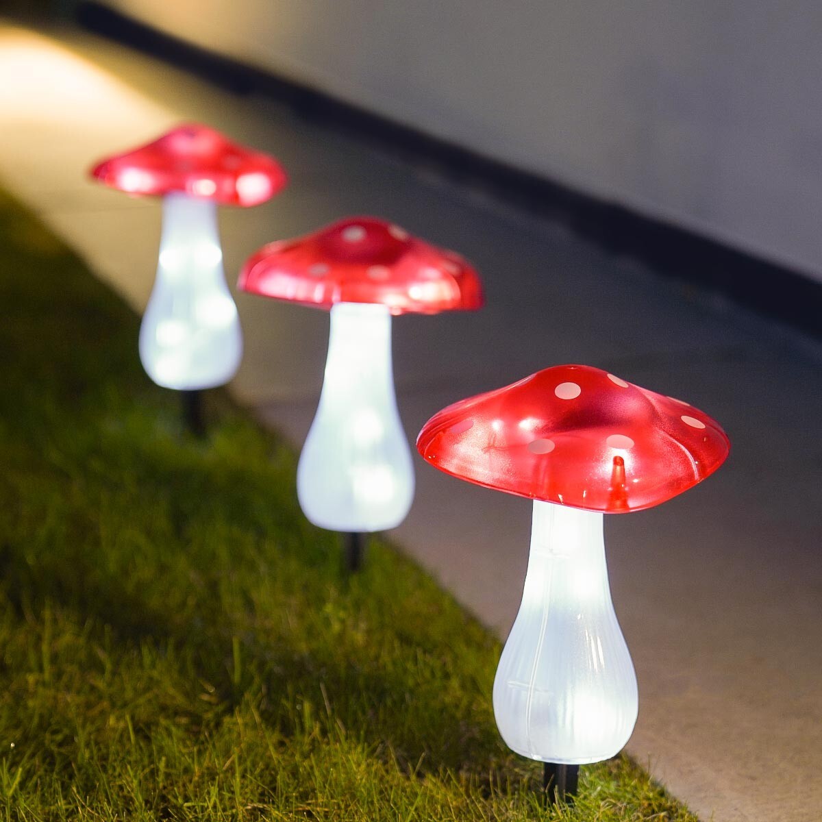 3 PACK | Solar Power Fairy Mushroom LED Novelty Red Outdoor Garden Stake Lights