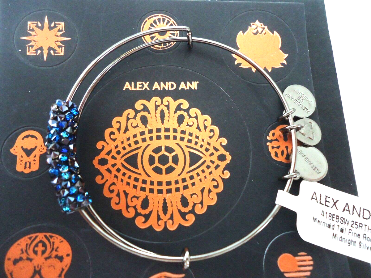 Alex And Ani MERMAID TAIL Fine Rocks Midnight Silver Bangle New