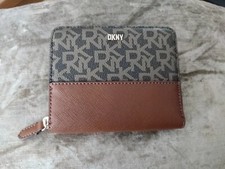 Image of Brown And Tan Monogram DKNY Vela Zip Around Purse BNWT