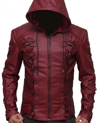 Arrow Arsenal Red Colton Haynes Hooded Leather Jacket