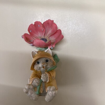 Vintage Figurine 1995 Enesco Silly Slickers Cat Kitten Raincoat Flower
