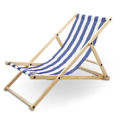 Liegestuhl Strandstuhl Campingstuhl Klappbar Holz Blau Weiß gestreift BITUXX