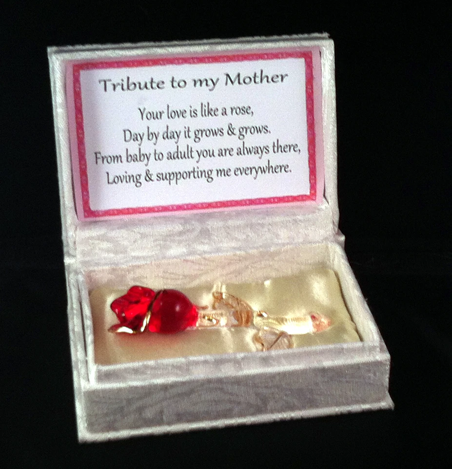 Red Rose Crystal Glass tribute to my Mother poem Unusual personalised words - Image 2 of 2