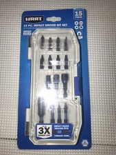 HART 15-Piece Impact Driver Bit Set 1/4" Hex Torsion Zone with Storage Case New