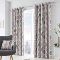 Fusion Lennox Geometric Ogee 100% Cotton Eyelet Fully Lined Curtains Pair Blush
