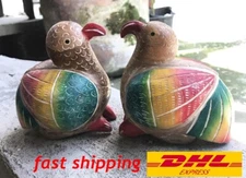2x Bird Khum Wood Carving Teak wood Hand carved Used Decorate House Sacred item