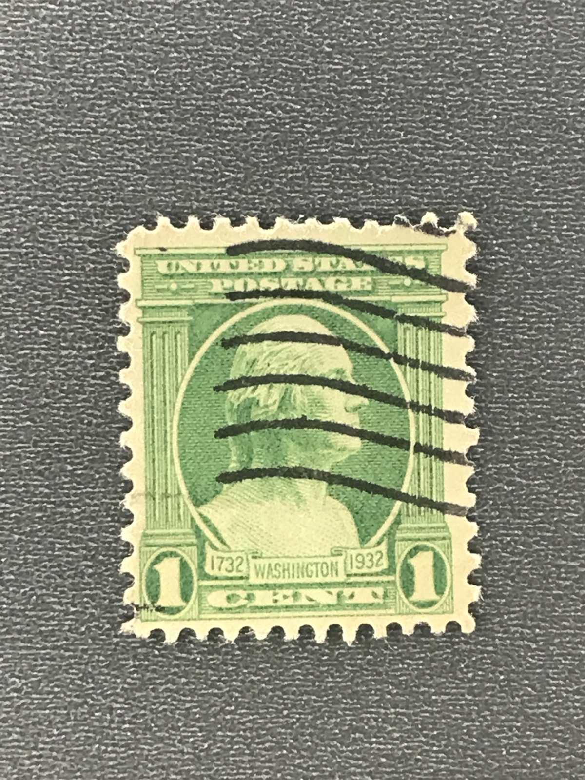George Washington 1 One Cent Stamp 1732-1932 Green Looking Right RARE