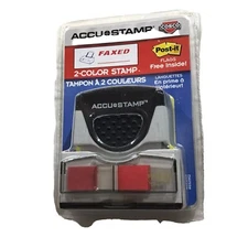 Cosco Accu-Stamp "Faxed" 2-Color Stamp #032942 NEW + Bonus 35 Post-It Flags