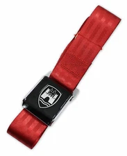 VW TYPE 1 2 3 WOLFSBURG 2 POINT BLACK BUCKLE RED LAP SEAT BELT BUG BUS GHIA