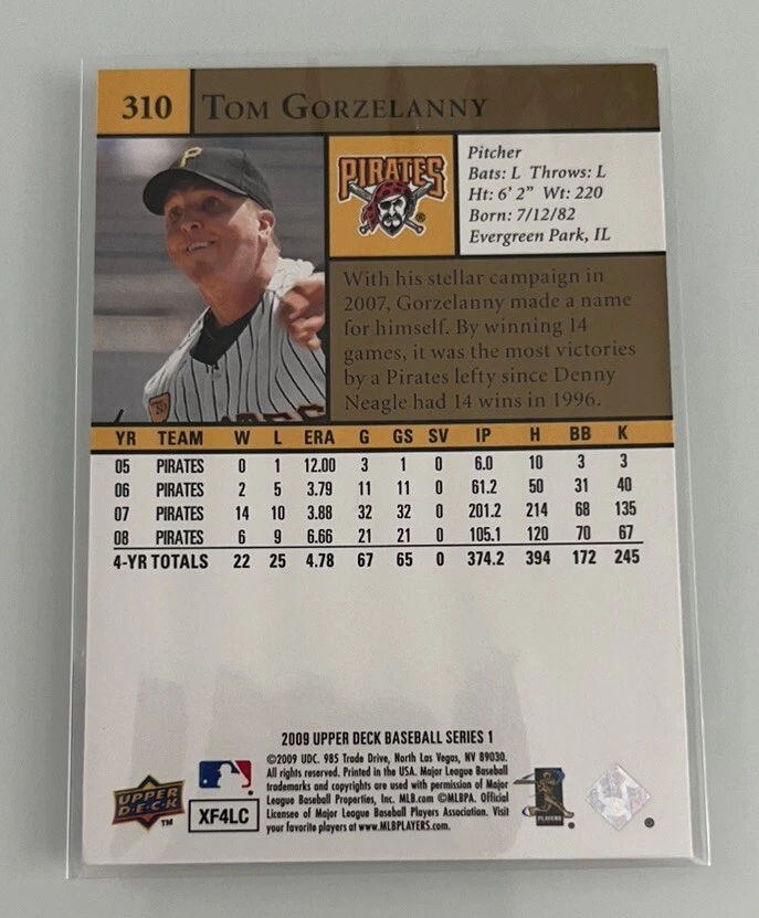 2009 Upper Deck Tom Gorzelanny #310 Auto Autograph Signed Pittsburgh Pirates - Image 2 of 2