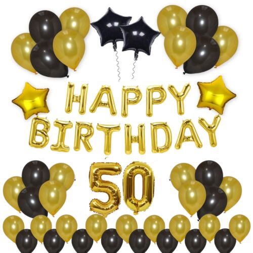 Happy Birthday Decoration Balloons Gold Self Inflating Banner 16th 18th 40th UK - Afbeelding 1 van 41