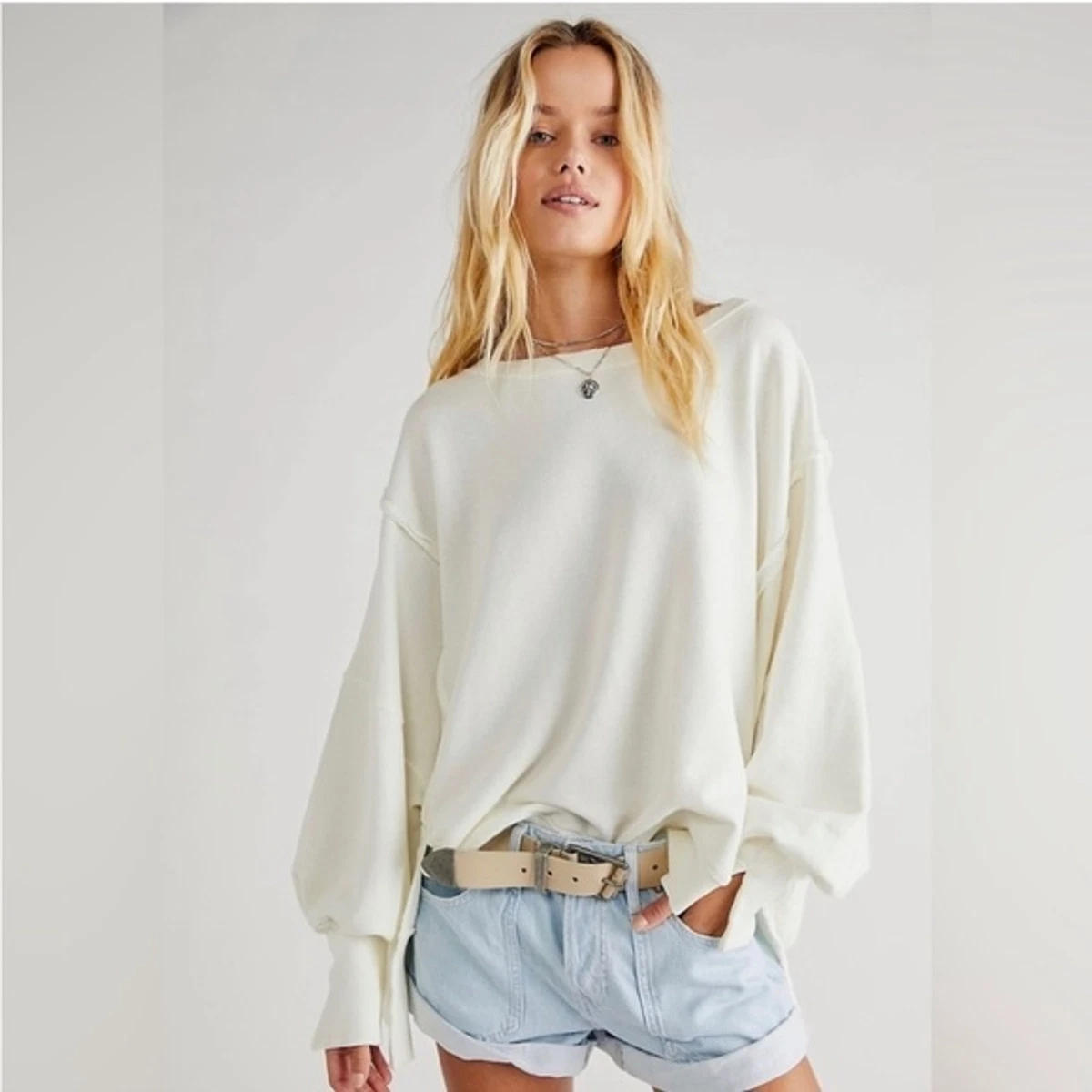 NEW Free People We the Free Camden Sweatshirt in White size Small