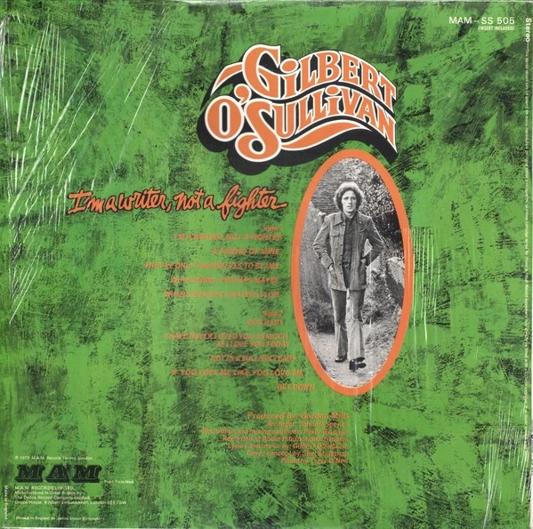 Gilbert O'Sullivan - I'm A Writer, Not A Fighter Vinyl LP Album (LP Record) - Image 2 of 4